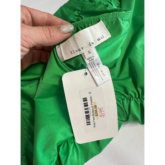 Fleur Du Mal Wrap Front Bodysuit in Peridot Green - Picture 7 of 9